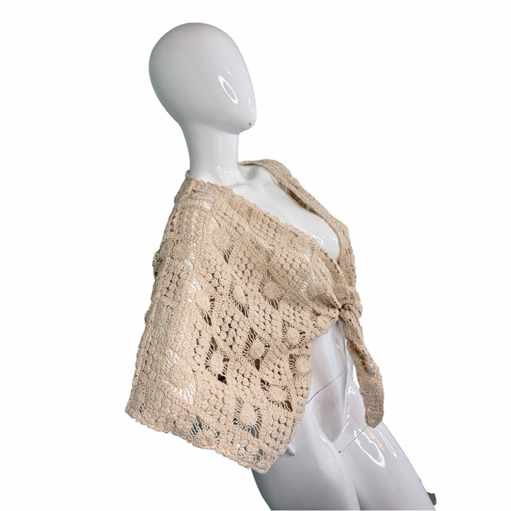 C’ISA Boho Floral sunshine Crochet Tie-Front Crop Shrug Size M Knit Shrug Sz M - Picture 4 of 15